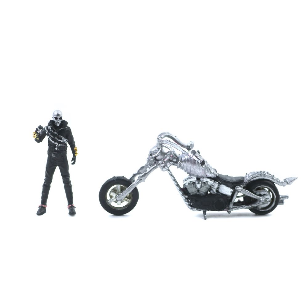 Mô hình nhân vật và mô tô Skeleton Knight Motorcycle Doll Silver Edition tỉ lệ 1:64 More Art MO222125