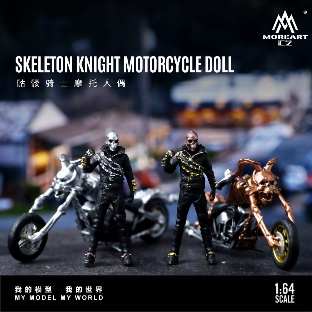 Mô hình nhân vật và mô tô Skeleton Knight Motorcycle Doll Red Magic Edition tỉ lệ 1:64 More Art MO222126