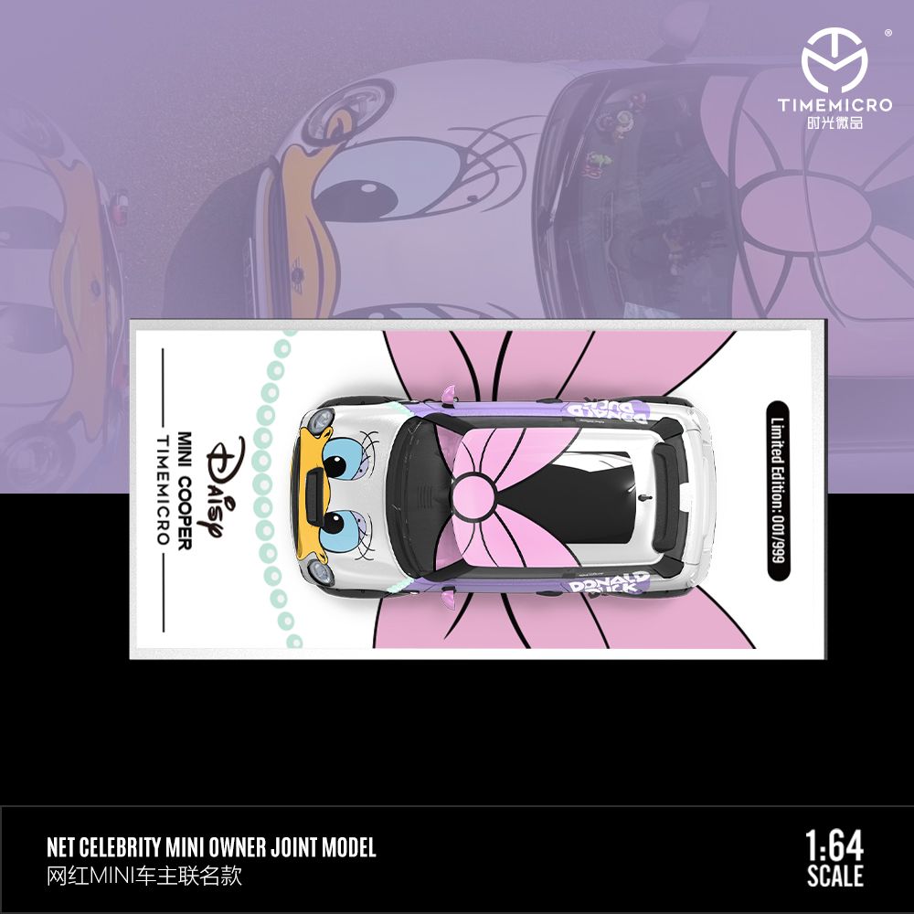 Mô hình xe Mini Cooper custom Daisy Disney pink tỉ lệ 1:64 Time micro TM643631