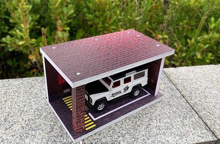 Hộp trưng bày PVC bãi đỗ 1 xe tỉ lệ 1:32 có đèn - không mica 22x13x12.3cm PK374 132-1