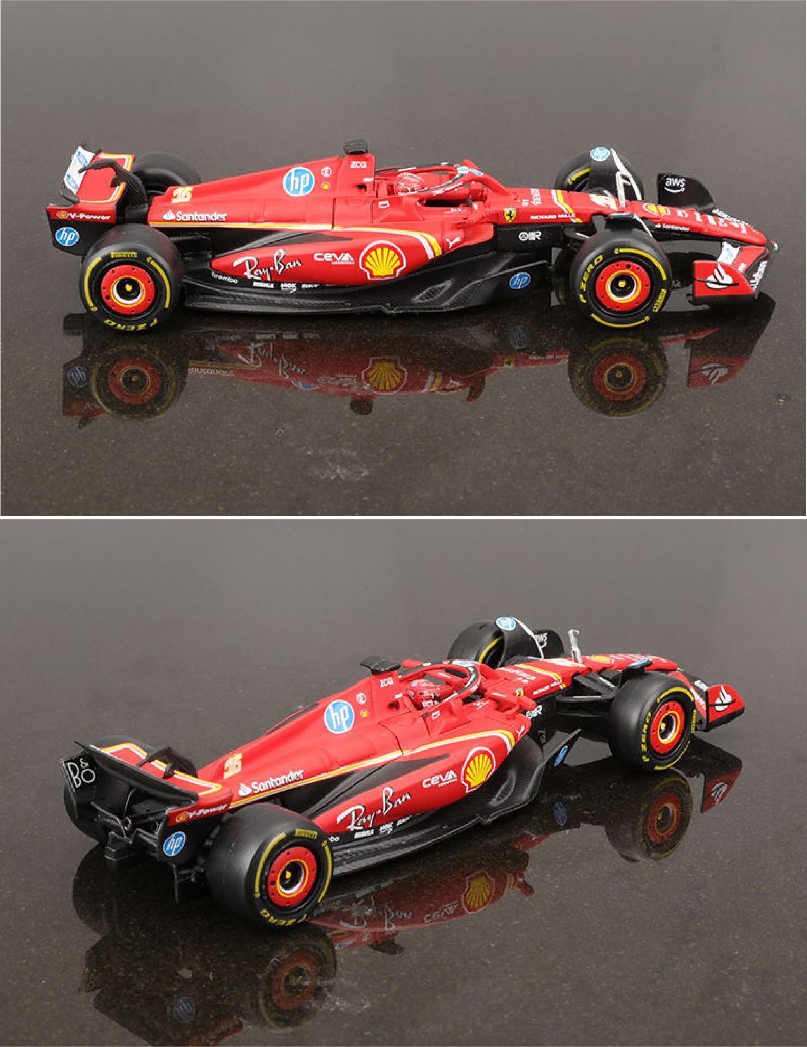 Mô hình xe đua F1 Ferrari Forrmlar SF24 có hộp mica - có figure tỉ lệ 1:43 Bburago OT43014