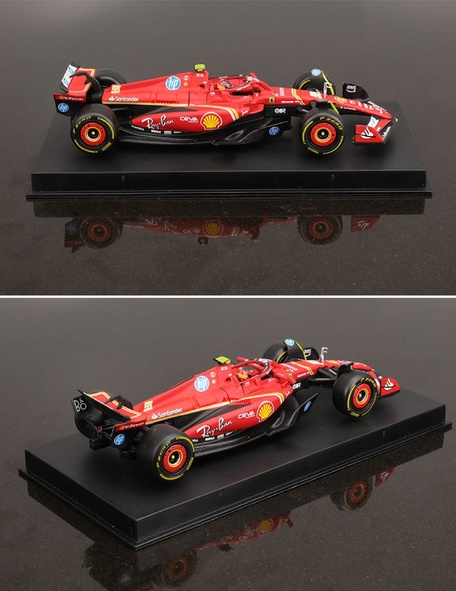 Mô hình xe đua F1 Ferrari Forrmlar SF24 có hộp mica - có figure tỉ lệ 1:43 Bburago OT43014
