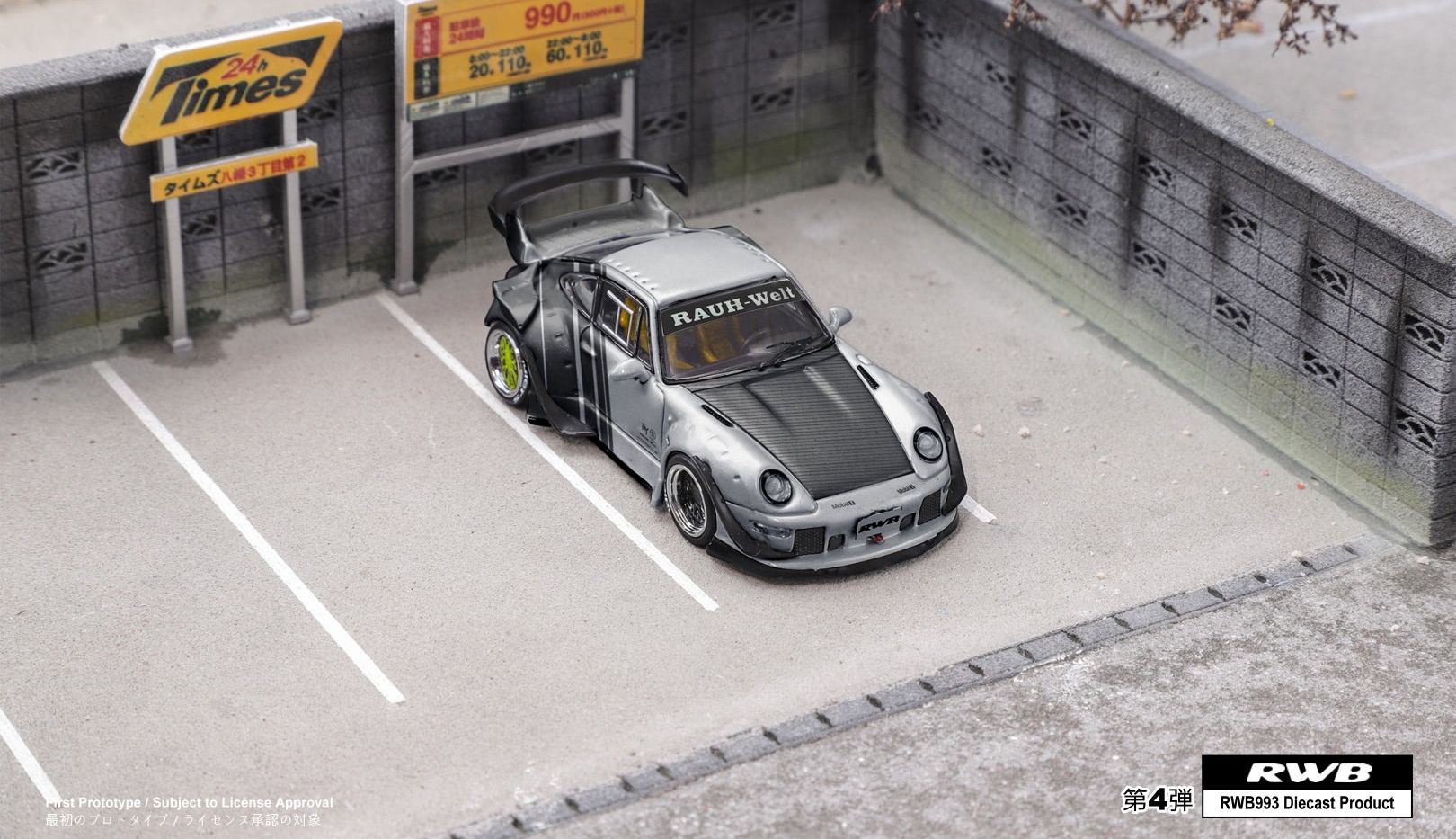 Mô hình xe Porsche Rauth Welt RWB 993 GT wipe body silver - carbon rear wing tỉ lệ 1:64 Star model OT64025