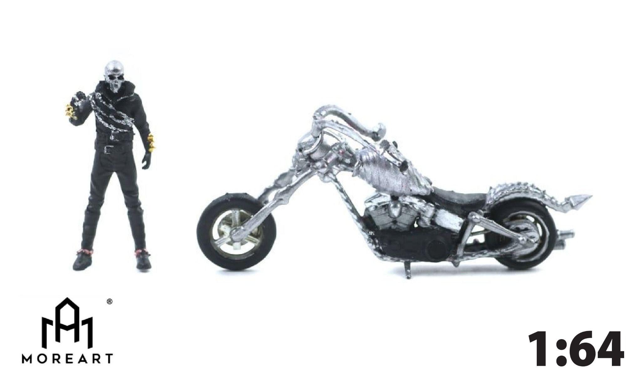 Mô hình nhân vật và mô tô Skeleton Knight Motorcycle Doll Silver Edition tỉ lệ 1:64 More Art MO222125
