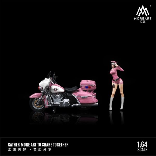 Mô hình nhân vật nữ Police và xe Harley Cruiser Motorcycle Pink tỉ lệ 1:64 MoreArt MO222093