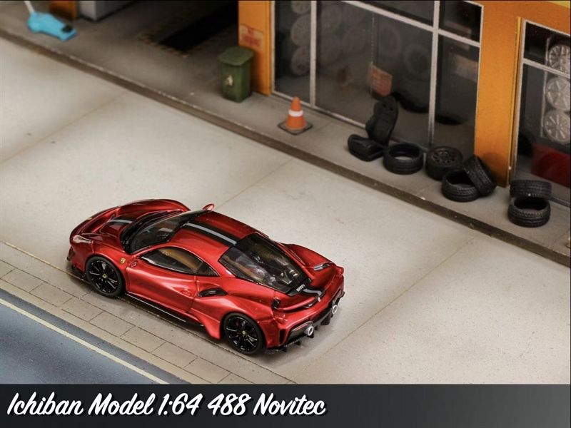 Mô hình xe Ferrari 488 Novitec mở được nắp máy sau limited 399pcs tỉ lệ 1:64 Ichiban model OT64250