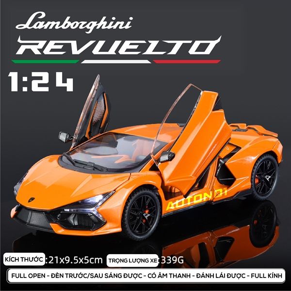 Mô hình Lamborghini Revuelto có đèn-đánh lái được-mở full cửa-full kính tỉ lệ 1:24 Alloy Model OT418
