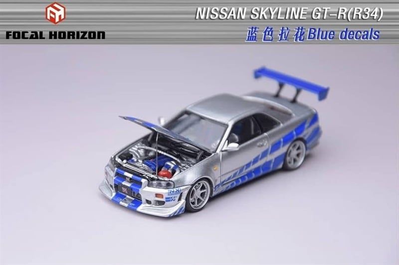 Mô hình xe Nissan Skyline GTR R34 Fast & Furious high tail mở được capo tỉ lệ 1:64 Focal Horizon OT64326