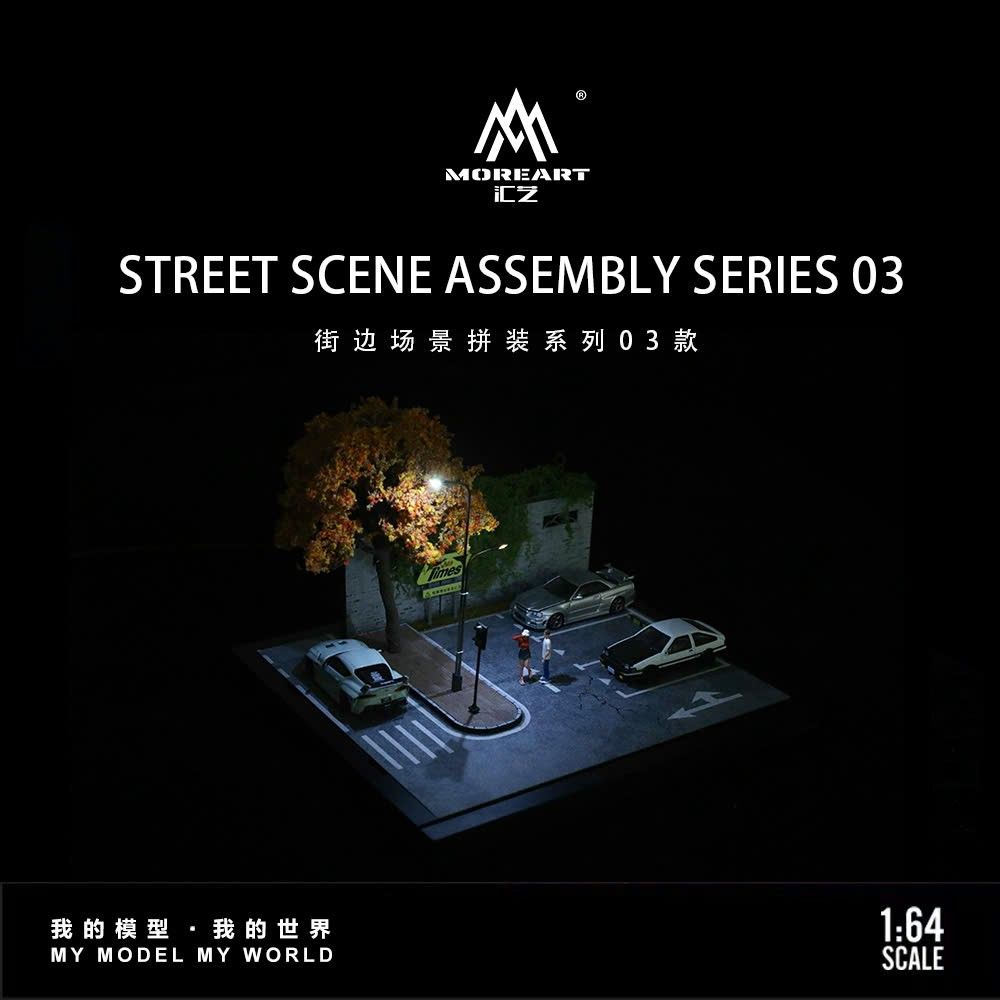 Hộp trưng bày mô phỏng bãi giữ xe có phụ kiện + đèn đường + có mica tỉ lệ 1:64 More Art MO960203