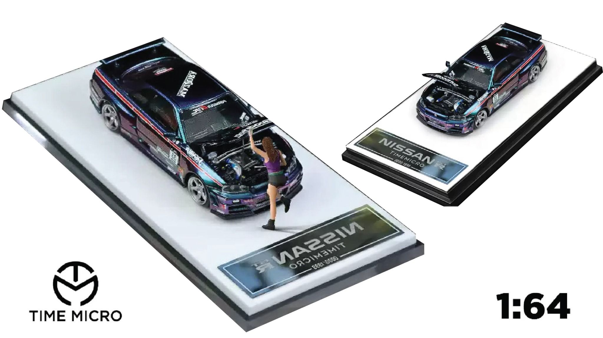  Mô hình xe ô tô Nissan GTR 34 Mazora 33 Chameleon tỉ lệ 1:64 Time micro TM643418 