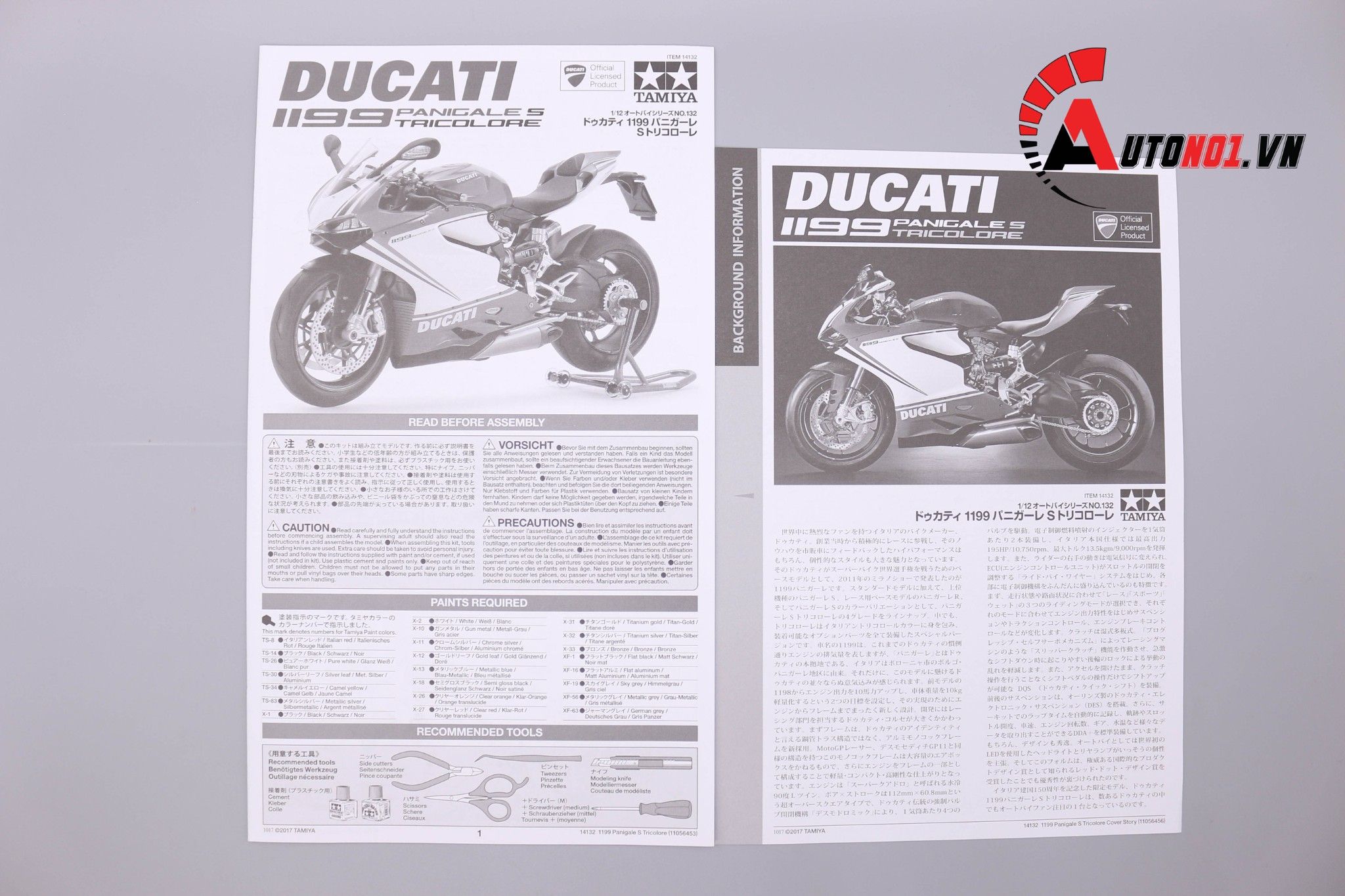  MÔ HÌNH KIT MÔ TÔ DUCATI 1199 PANIGALE S TRICOLORE 1:12 TAMIYA 14132 