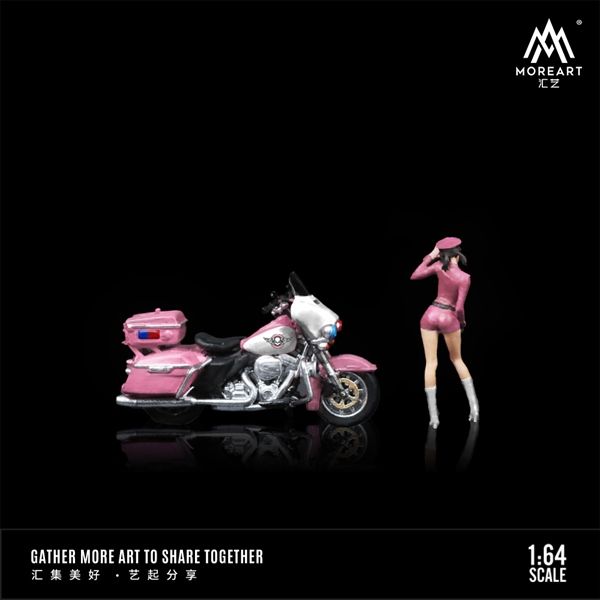 Mô hình nhân vật nữ Police và xe Harley Cruiser Motorcycle Pink tỉ lệ 1:64 MoreArt MO222093