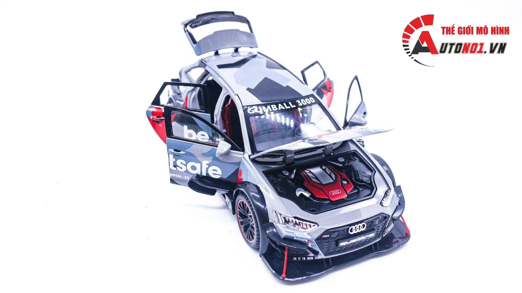 Mô hình xe Audi RS6 DTM 56 box camping full open - có âm thanh - đèn - đánh lái No box tỉ lệ 1:24 Jinlifiang OT24019