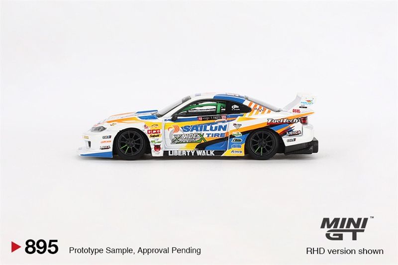 Mô hình xe Nissan LB-Super Silhouette S15 SILVIA #555 2023 Formula Drift Japan bản card tỉ lệ 1:64 MiniGT MGT00895-BL