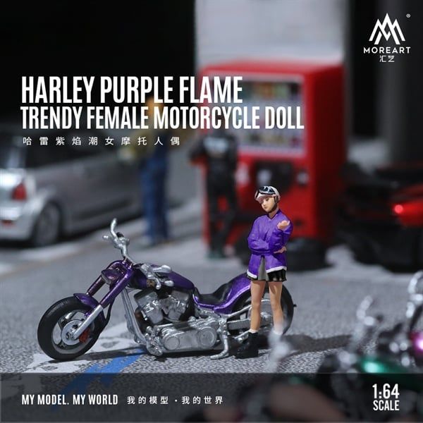 Mô hình nhân vật và xe Harley Purple Flame Fashion Girl Motorcycle Doll Set tỉ lệ 1:64 MoreArt MO222118