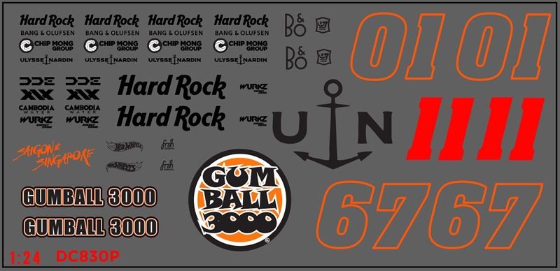 Decal UV sự kiện Gumball 3000 cho mô hình ô tô tỉ lệ 1:24 dán tất cả nền màu Autono1 DC830
