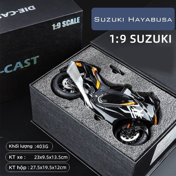 Mô hình xe Suzuki Hayabusa 1300 hộp quà tặng có nam châm tỉ lệ 1:9 Huayi Alloy MT09001