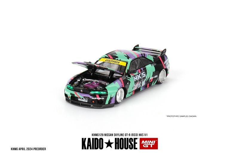 Mô hình xe Nissan skyline GT-R R33 HKS V1 KAIDO HOUSE tỉ lệ 1:64 KHMG129