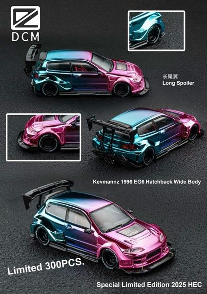 Mô hình xe Honda Civic Kevmannz 1996 EG6 Hatchback widebody bản sự kiện HEC tỉ lệ 1:64 DCM OT64307