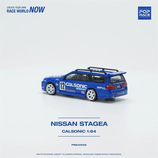 Mô hình xe Nissan Skyline GTR R34 Stagea Race Calsonic blue mở capo tỉ lệ 1:64 Poprace PR640059