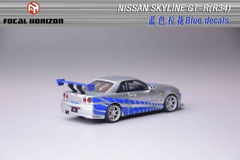 Mô hình xe Nissan Skyline GTR R34 Fast & Furious high tail mở được capo tỉ lệ 1:64 Focal Horizon OT64326