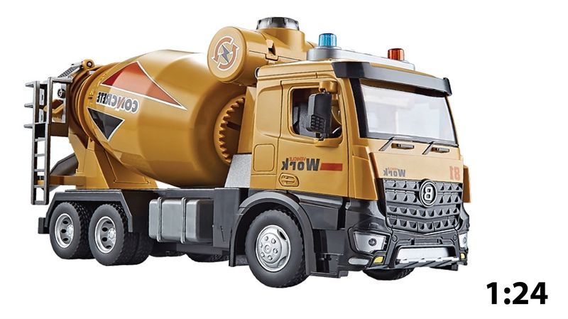 Mô hình xe công trình trộn bê tông có thùng trộn quay bằng tay tỉ lệ 1:24 Metal DieCast OT294