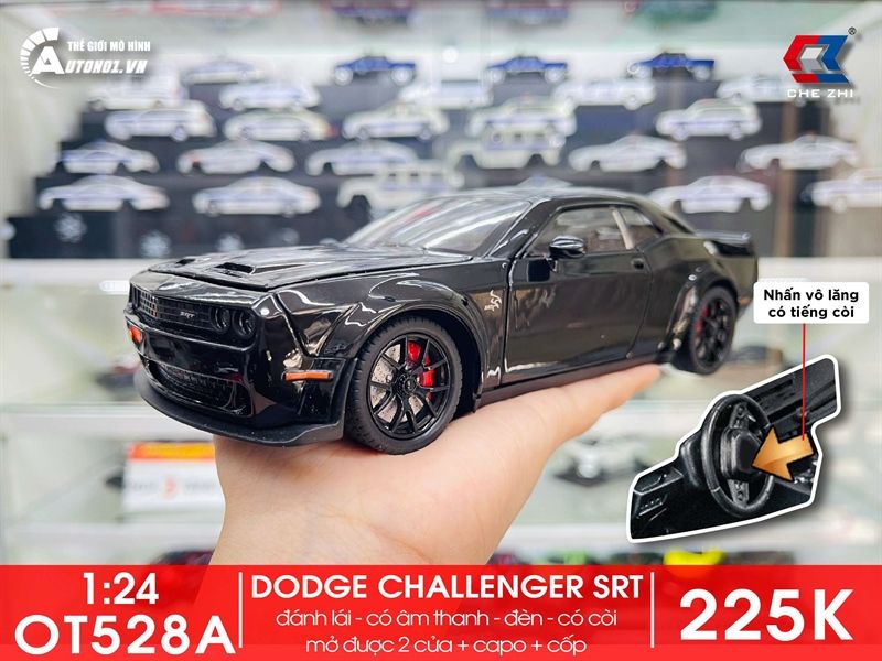 Mô hình xe Dodge Challenger SRT full open - có đèn - âm thanh tỉ lệ 1:24 Chezhi OT528