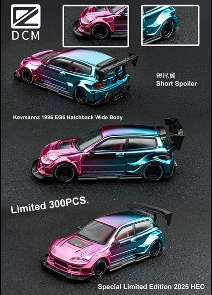 Mô hình xe Honda Civic Kevmannz 1996 EG6 Hatchback widebody bản sự kiện HEC tỉ lệ 1:64 DCM OT64307