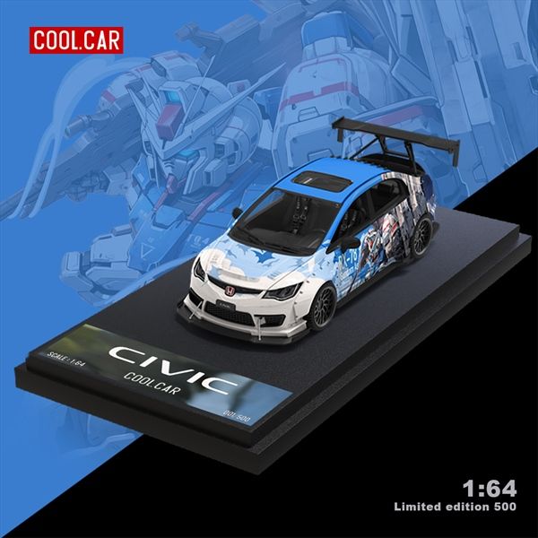Mô hình xe Honda civic custom gundam Strike Freedom blue limited edition 500pcs tỉ lệ 1:64 Cool Car CC645726