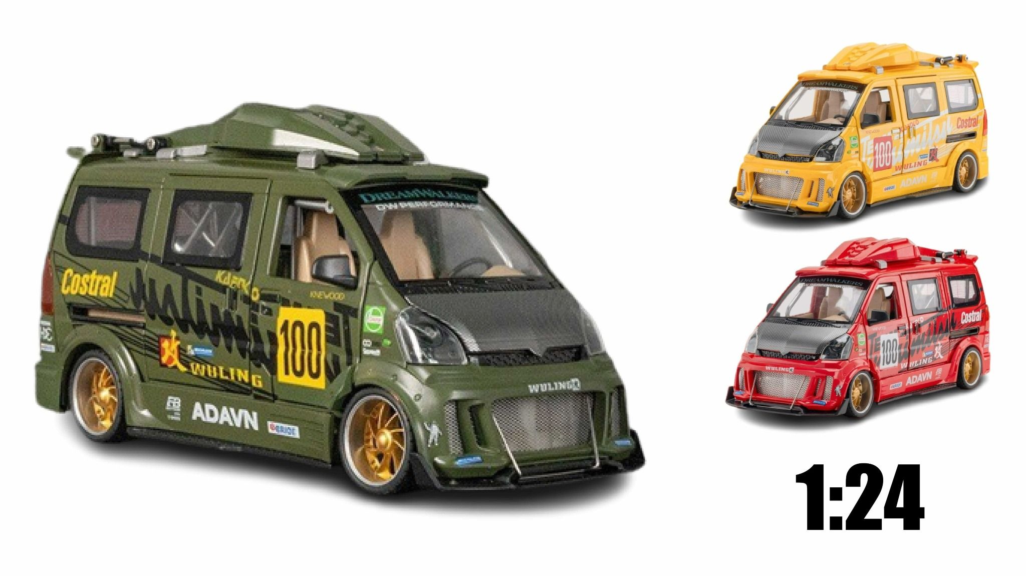 Mô hình xe Van phiên bản độ Wuling HongGuang 1:24 hộp xốp Jinlifang OT120