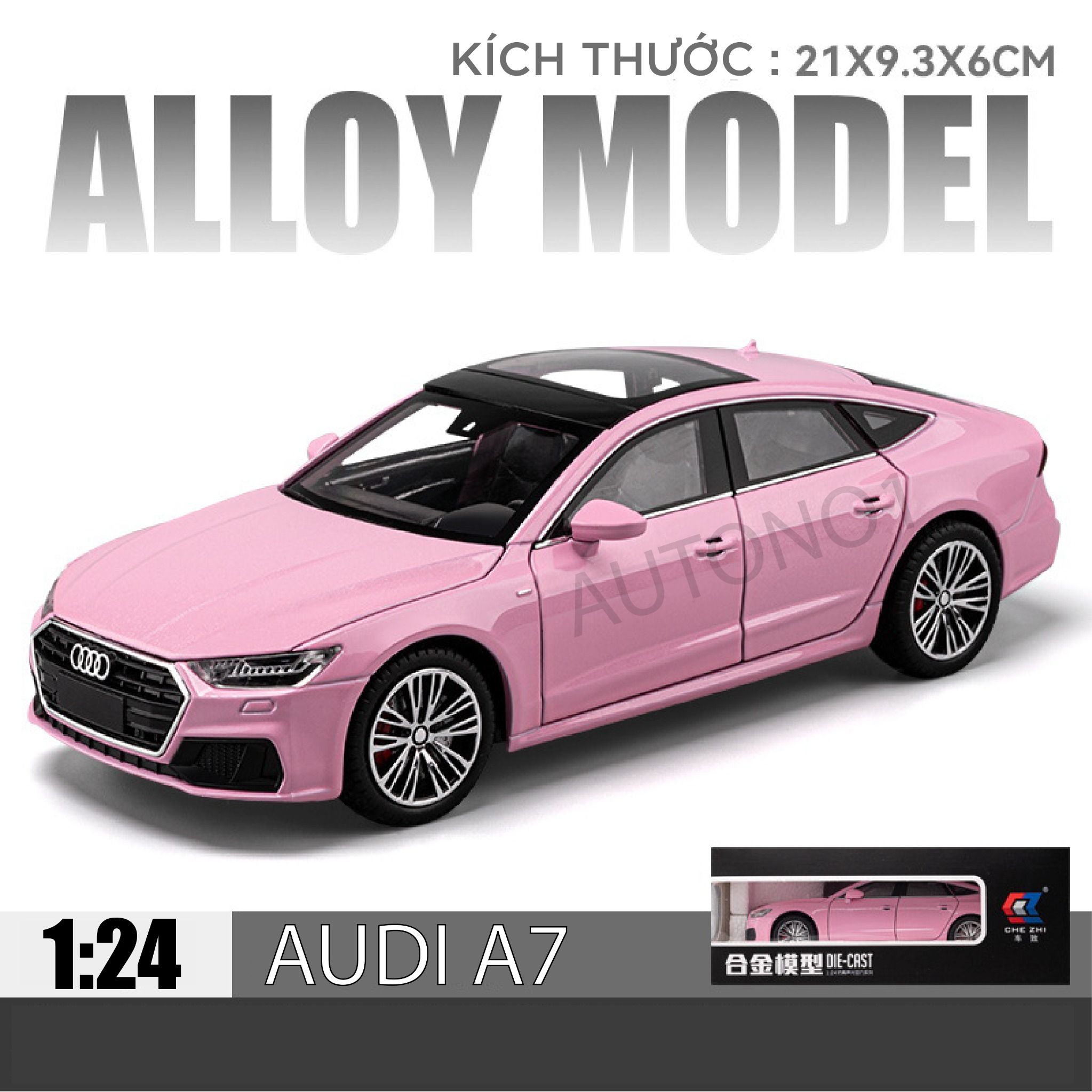 Mô hình xe Audi A7 full open, đánh lái được, có đèn và âm thanh tỉ lệ 1:24 Chezhi OT420