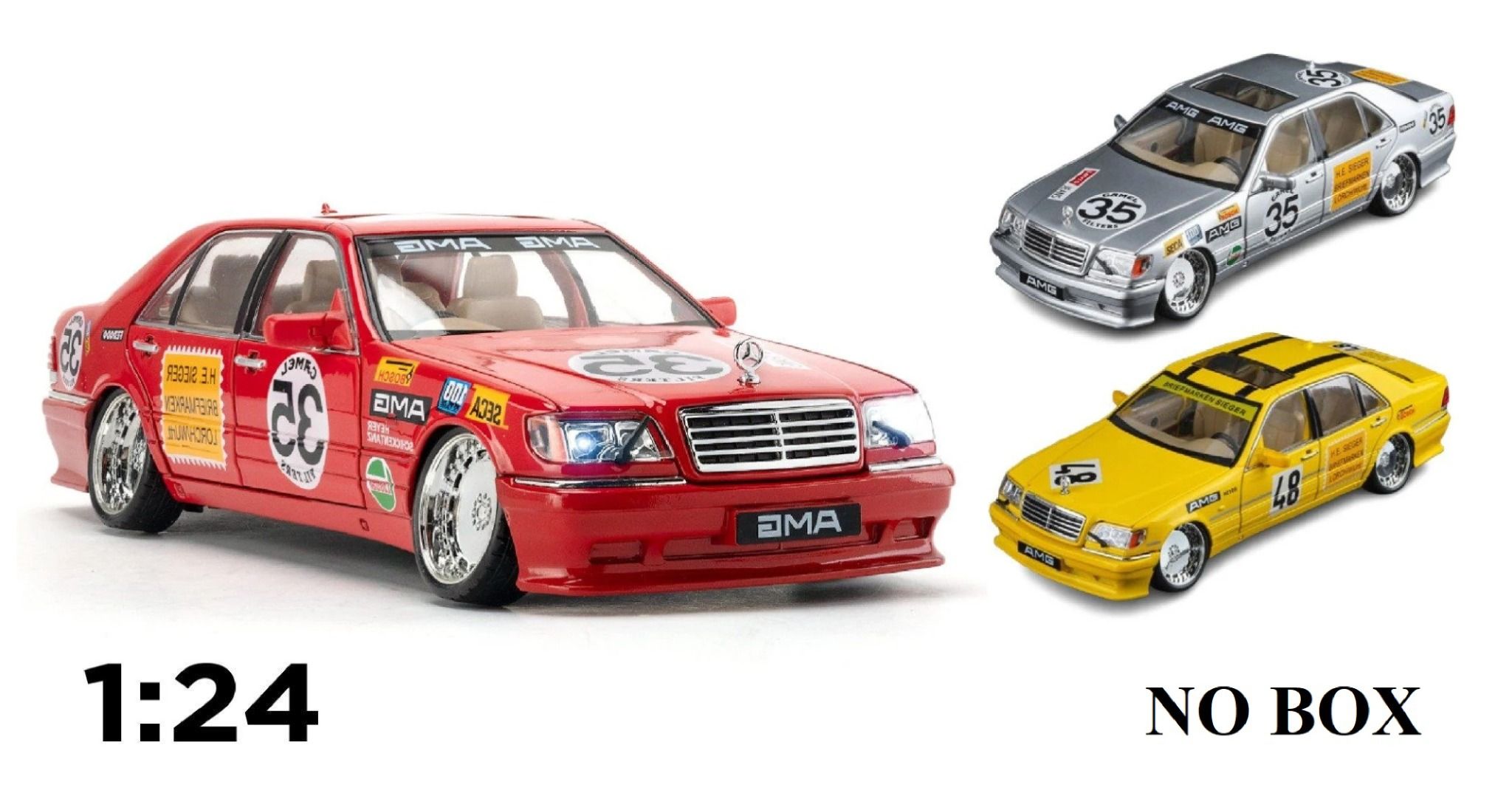 Mô hình xe Mercedes-Benz W140 - 300SEL JDM AMG No box full open - full kính - có âm thanh - đèn tỉ lệ 1:24 Jinlifang OT24015