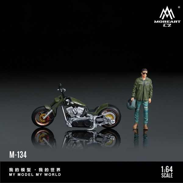 Mô hình xe và nhân vật figure Harley Army green tỉ lệ 1:64 MoreArt MO222134