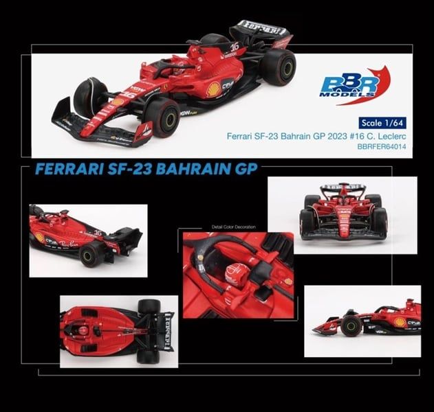Mô hình xe đua F1 Formular Ferrari SF23 #16 C. Leclerc 2023 Bahrain GP tỉ lệ 1:64 BBR model BBRFER64014