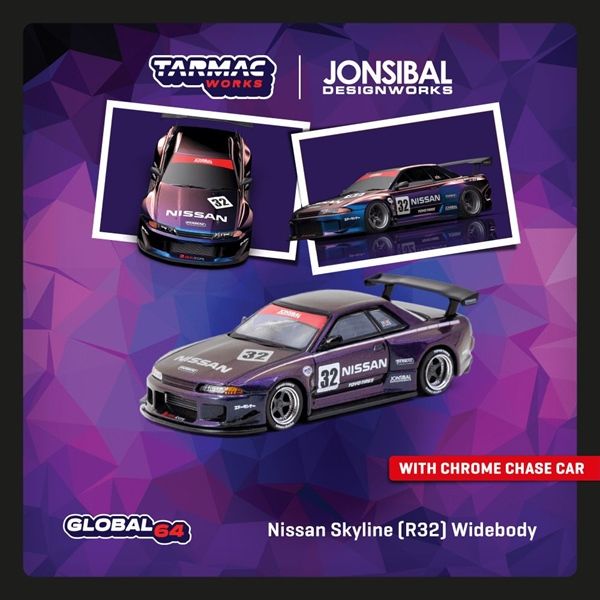 Mô hình xe Nissan Skyline (R32) Widebody Midnight purple tỉ lệ 1:64 Tarmac Works T64G-061-MP