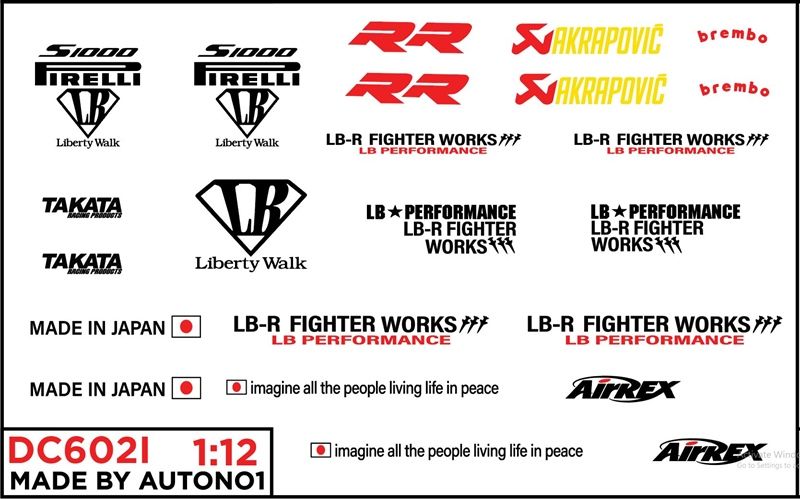 DECAL NƯỚC ĐỘ LIBERTY WALK CHO BMW S1000RR TỈ LỆ 1:12 DC602I