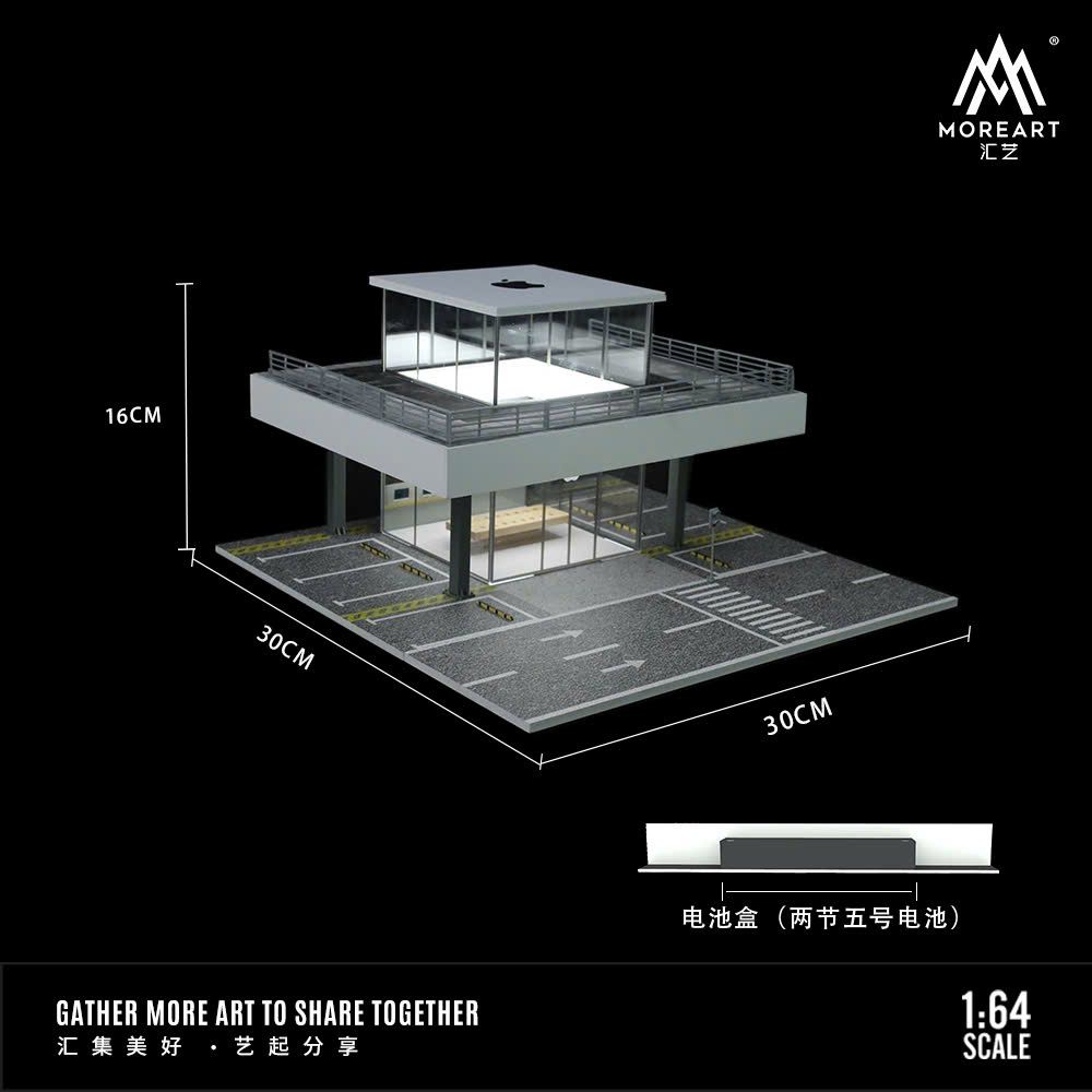 Hộp trưng bày showroom Apple garage để xe có tầng có đèn tỉ lệ 1:64 MO936208 More Art