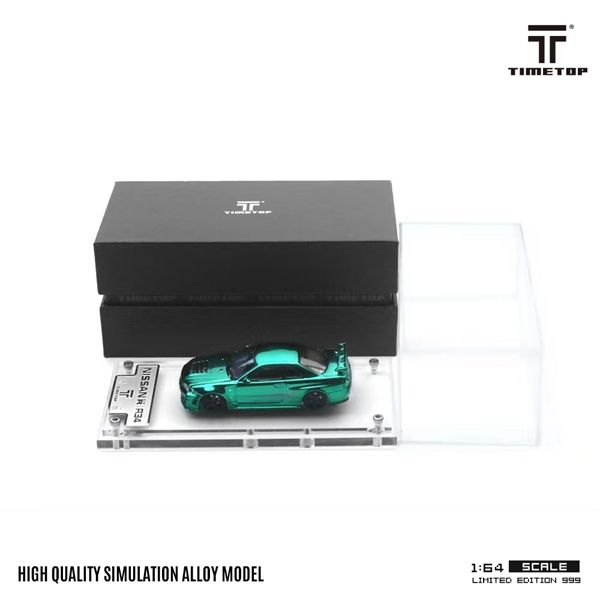 Mô hình xe Nissan Skyline GTR-R34 Full Carbon Green tỉ lệ 1:64 Time Top TT643428