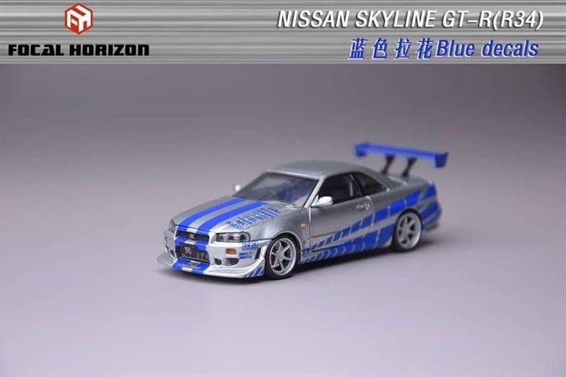 Mô hình xe Nissan Skyline GTR R34 Fast & Furious high tail mở được capo tỉ lệ 1:64 Focal Horizon OT64326