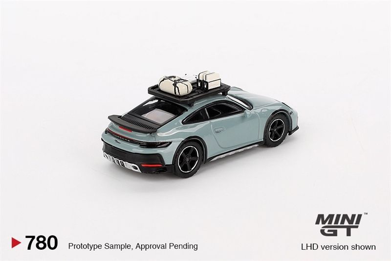 Mô hình xe ô tô Porsche 911 Dakar Shade Green Metallic card version tỉ lệ 1:64 MiniGT MGT00780-MJ