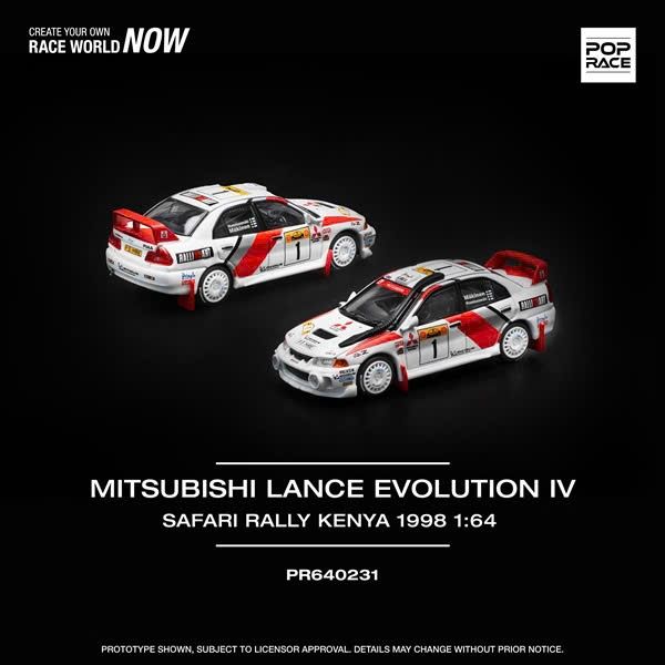 Mô hình xe Mitsubushi Lancer Evolution IV Safari Rally Kenya 1998 red and white tỉ lệ 1:64 Poprace PR640231