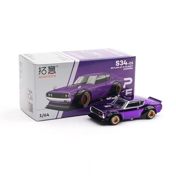 Mô hình xe Nissan Skyline Gt-R V8 Drift Kenmeri Purple tỉ lệ 1:64 Poprace x Xcartoys S34-03