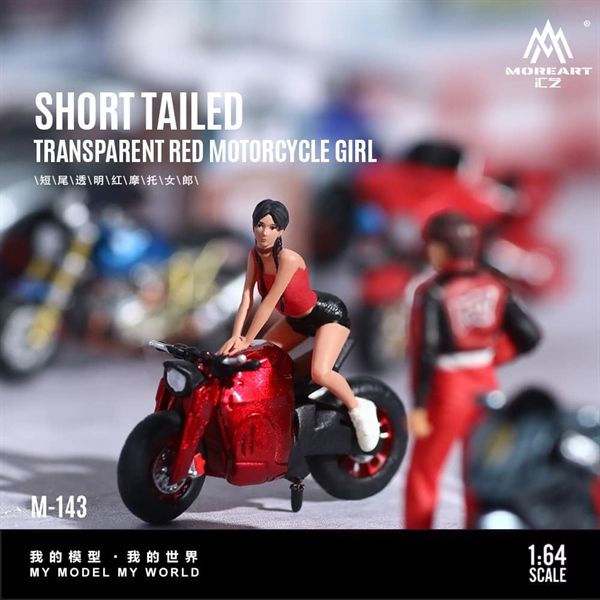 Mô hình nhân vật figure và xe mô tô Short Tail Transparent Redtỉ lệ 1:64 MoreArt MO222143