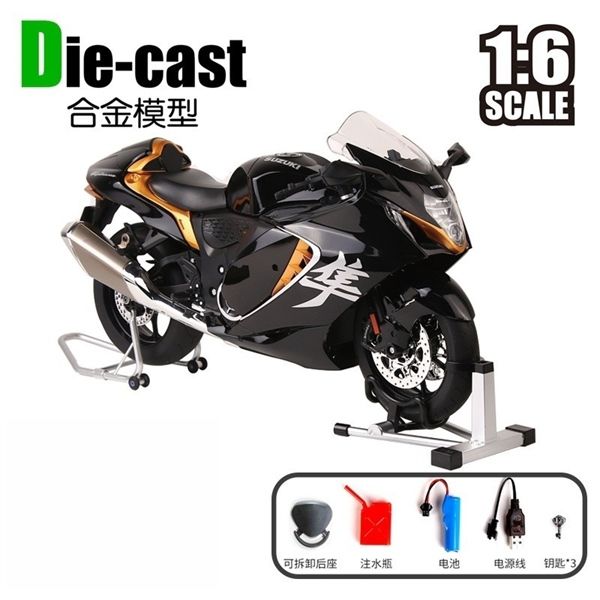 Mô hình xe Suzuki Hayabusa 1300 có động cơ - phun khói khi vặn ga - kèm ben nâng tỉ lệ lớn 1:6 Alloy Model MT06004