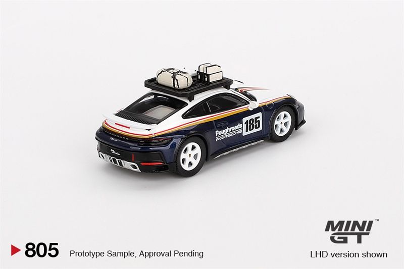 Mô hình xe Porsche 911 Dakar Rallye Design Package White/Gentian Blue Metallic bản card tỉ lệ 1:64 MiniGT MGT00805