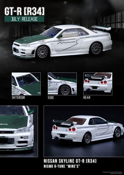 Mô hình xe Nissan GTR skyline R34 Nismo R-tune Mines white tỉ lệ 1:64 Inno64 models