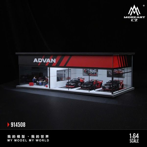 Hộp trưng bày mô phỏng Garage ADVAN có đèn - mica bảo vệ tỉ lệ 1:64 MoreArt MO914508