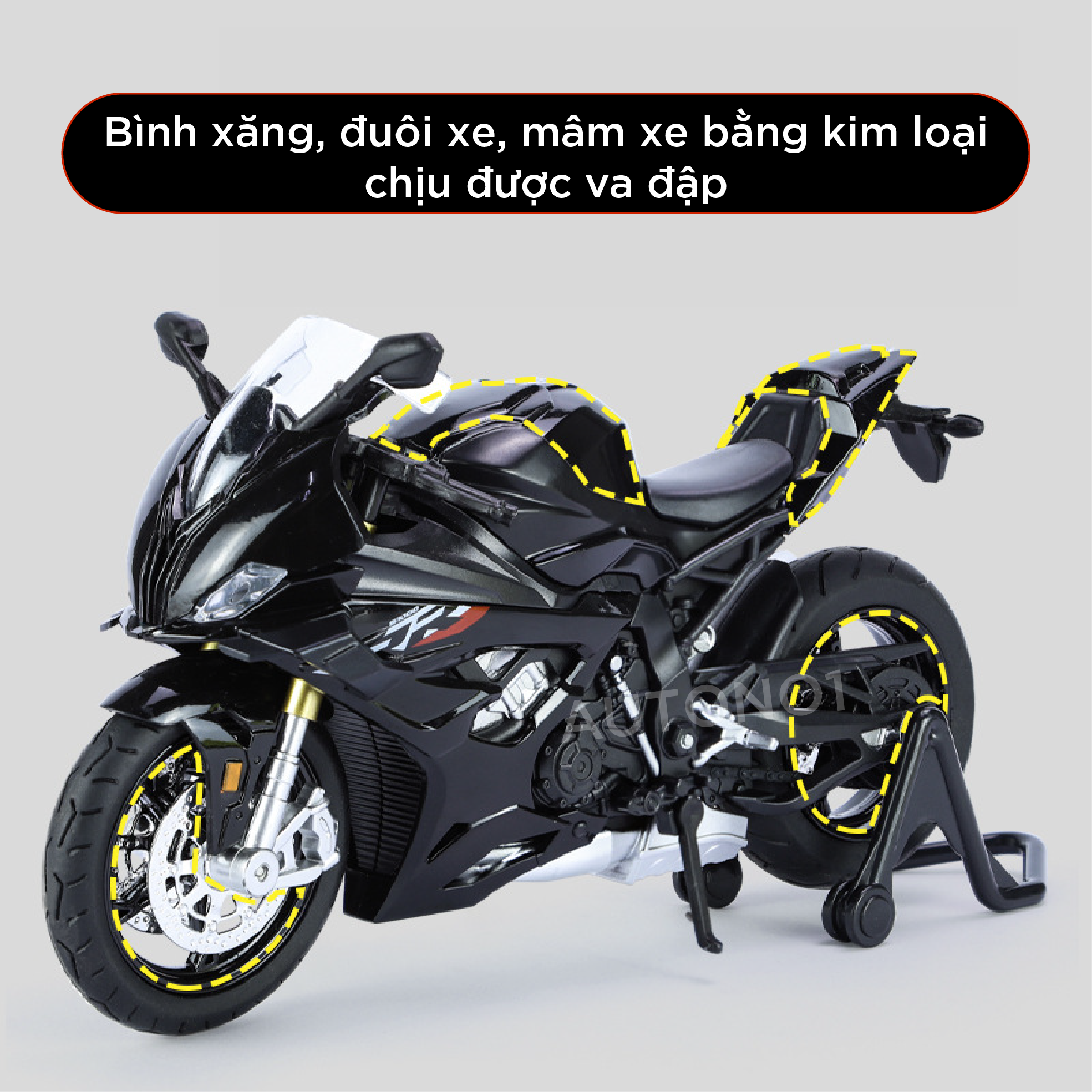 Mô hình xe BMW S1000RR 2024 có cánh gió tỉ lệ 1:12 Huayi Alloy MT070