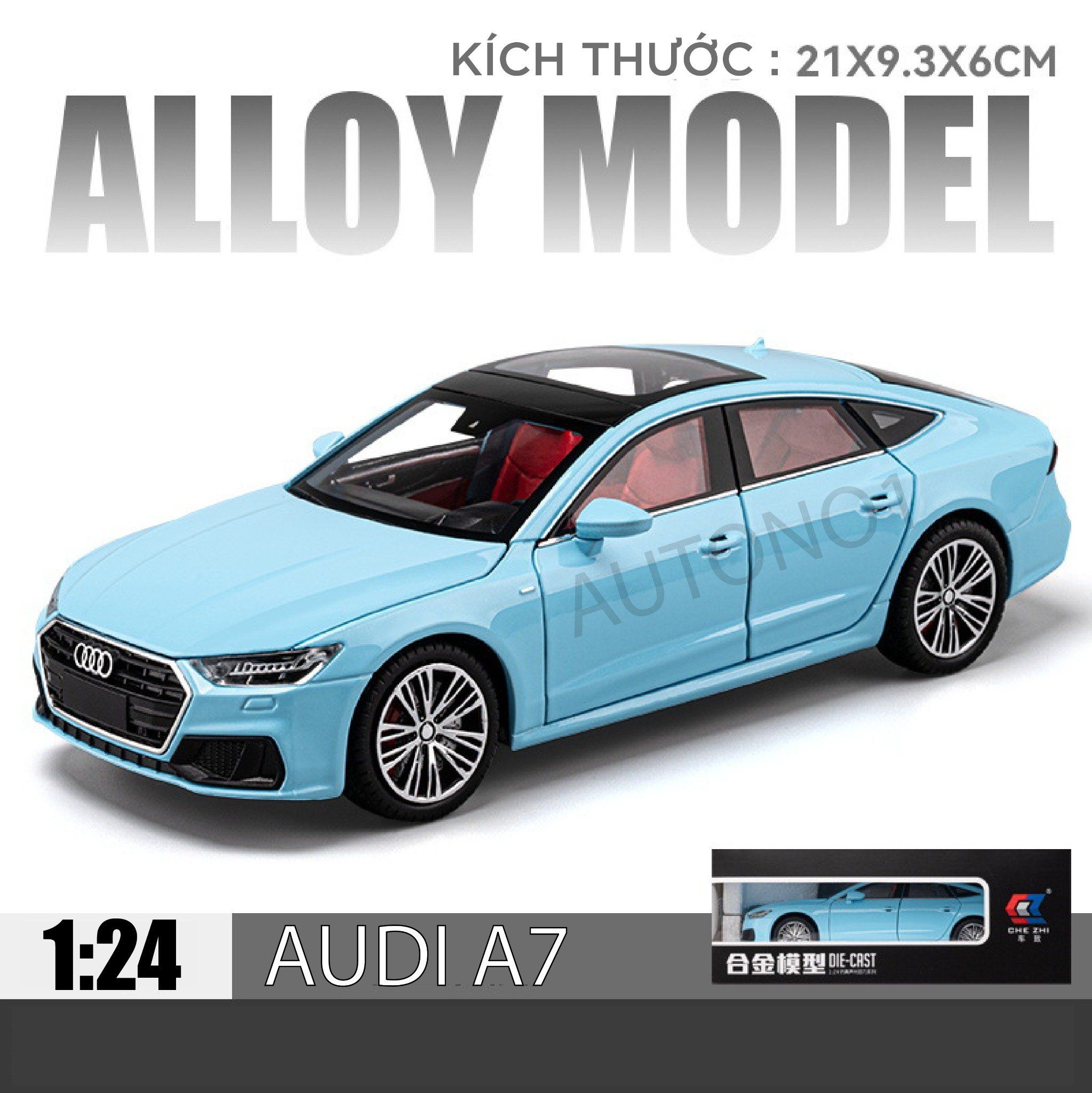 Mô hình xe Audi A7 full open, đánh lái được, có đèn và âm thanh tỉ lệ 1:24 Chezhi OT420