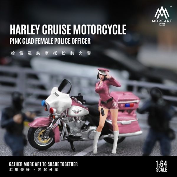 Mô hình nhân vật nữ Police và xe Harley Cruiser Motorcycle Pink tỉ lệ 1:64 MoreArt MO222093